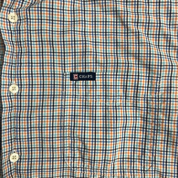 Chaps Men's Large Short Sleeve Button Down Shirt Plaid Easy Care Multicolor - Picture 6 of 10